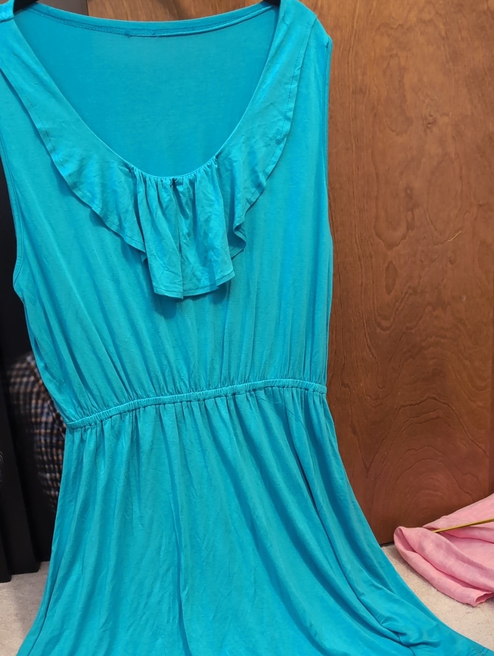 Sleeveless Ruffle Neck Turquoise Dress
